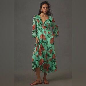 Anthropologie - The Odetta Ruffled V-neck Dress, size L